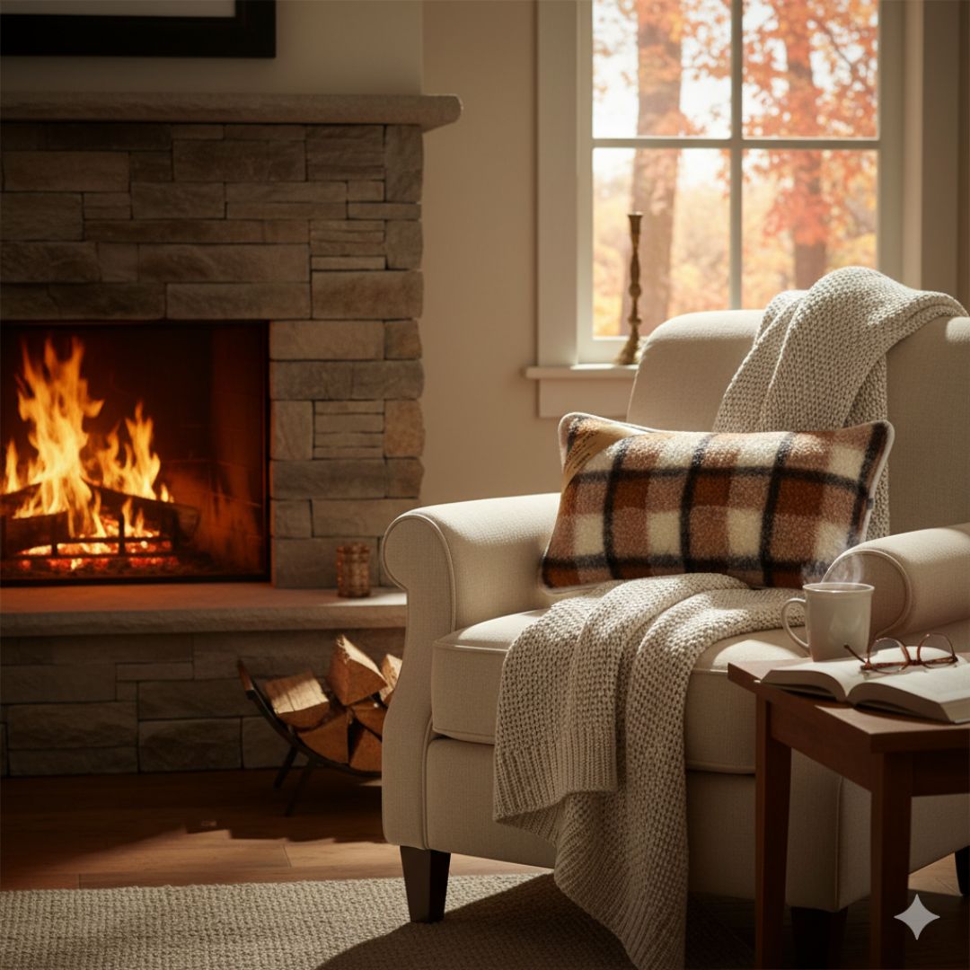 Doppelseitiges grau kariertes Euro-Kissen aus Lammwolle