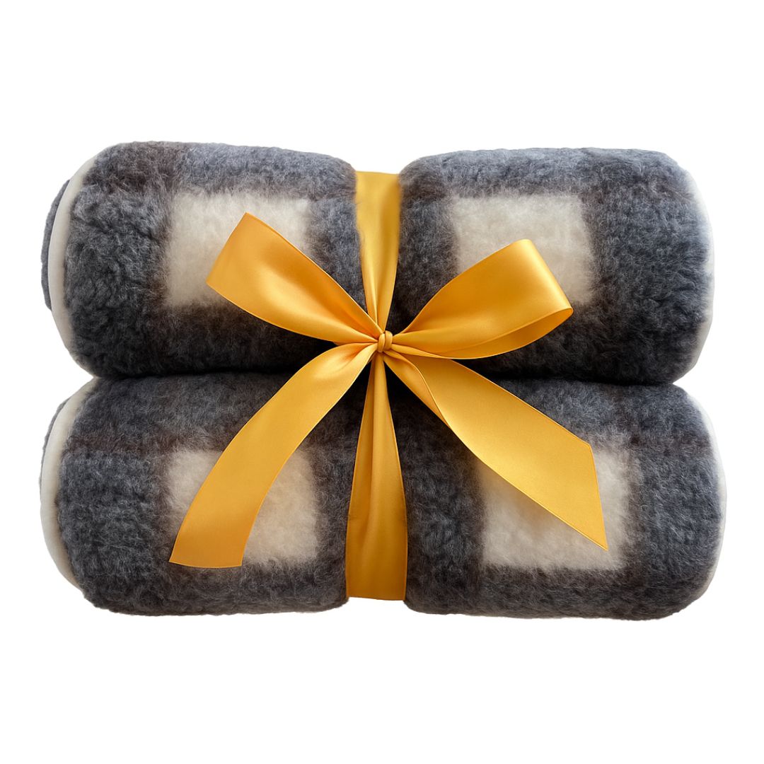 Double-sided grey checkered lambswool cylinder pillow 