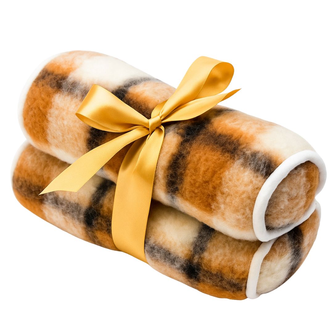 Double-sided grey checkered lambswool cylinder pillow 