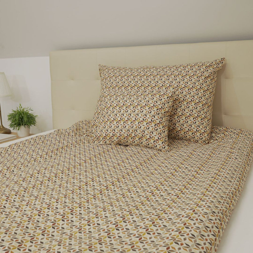 Pamut ágyneműhuzat garnitúra - 3 db-os - Barnás geometriai mintás