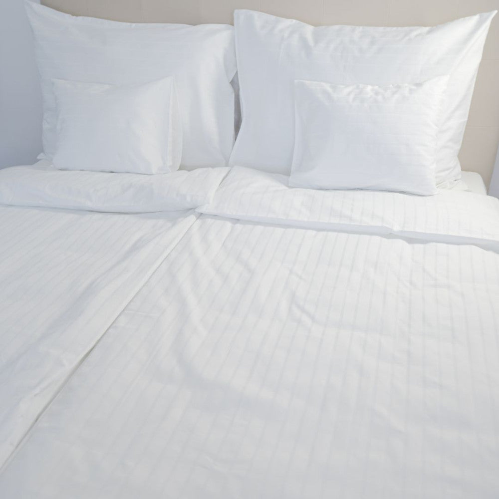 Hotel gestreifter Kissen- und Bettbezug - 80% BAUMWOLLE - 20% PE - Weiß - 155 gr/m2