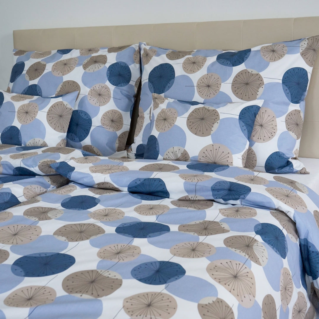 Cotton bed linen set - Blue triangle pattern