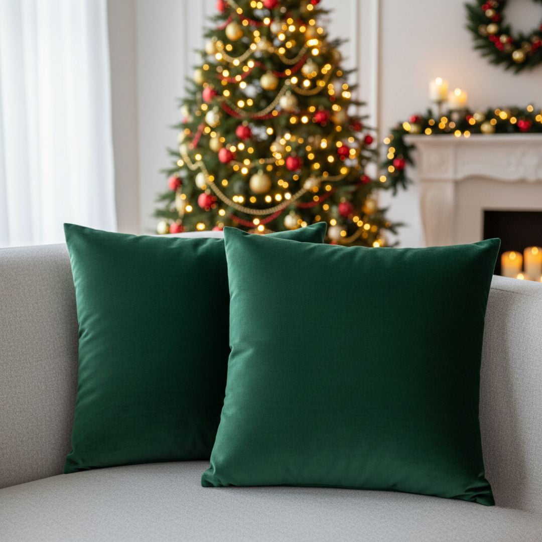 Moss green velvet decorative cushion - with insert - set of 2 - 45x45 cm