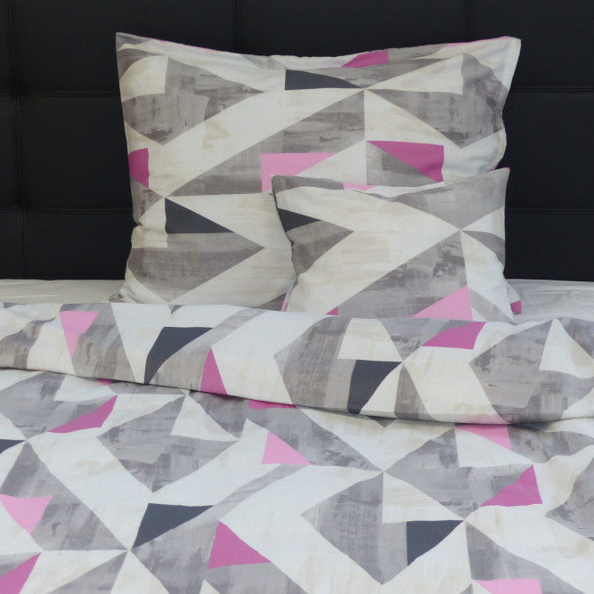 Cotton sateen duvet cover set - 3 pcs - Grey/pink