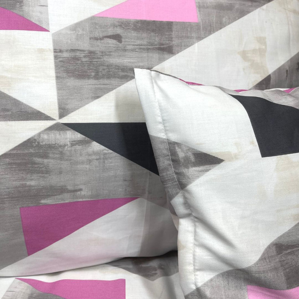 Cotton sateen duvet cover set - 3 pcs - Grey/pink