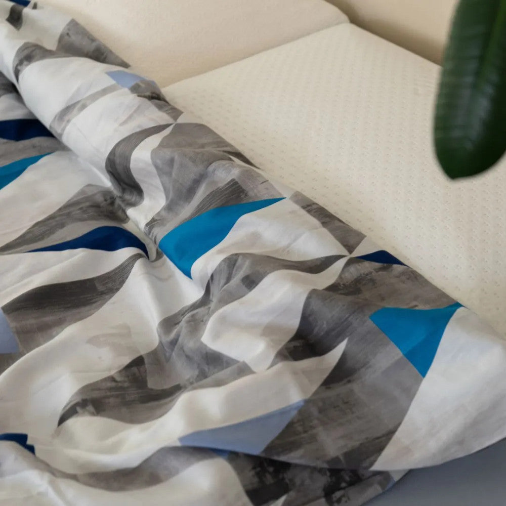 Kissenbezug aus Baumwollsatin – Grau/Blau