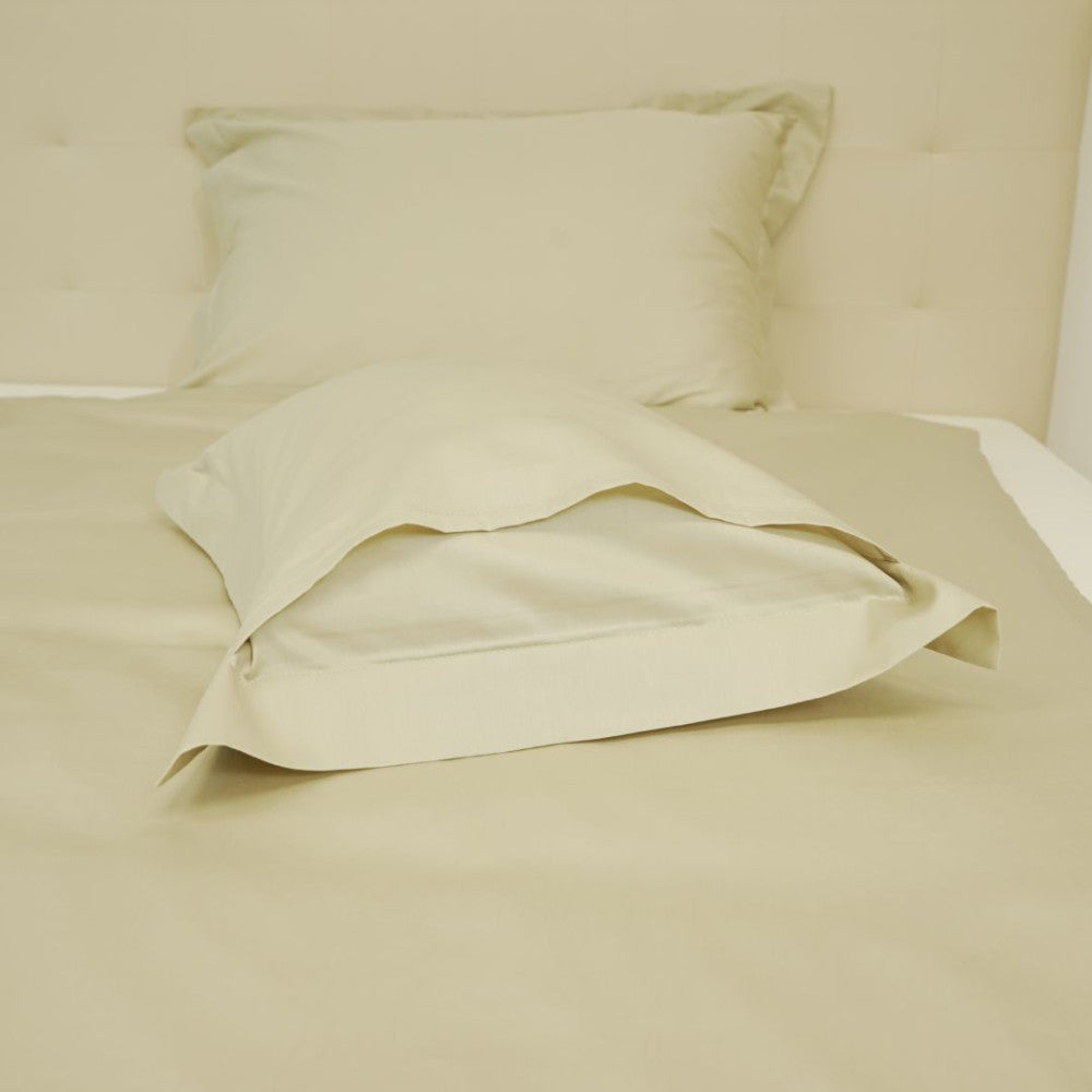 Baumwollsatin-Bettwäscheset mit englischem Rand - 3-teilig - Hellgold - TC 250