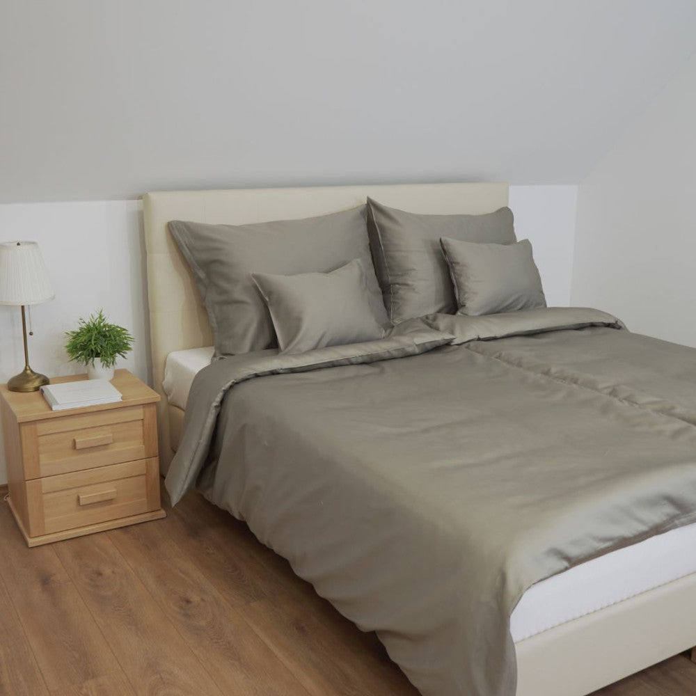 Stahlgraues Satin-Bettwäscheset - 3-teilig - TC 250