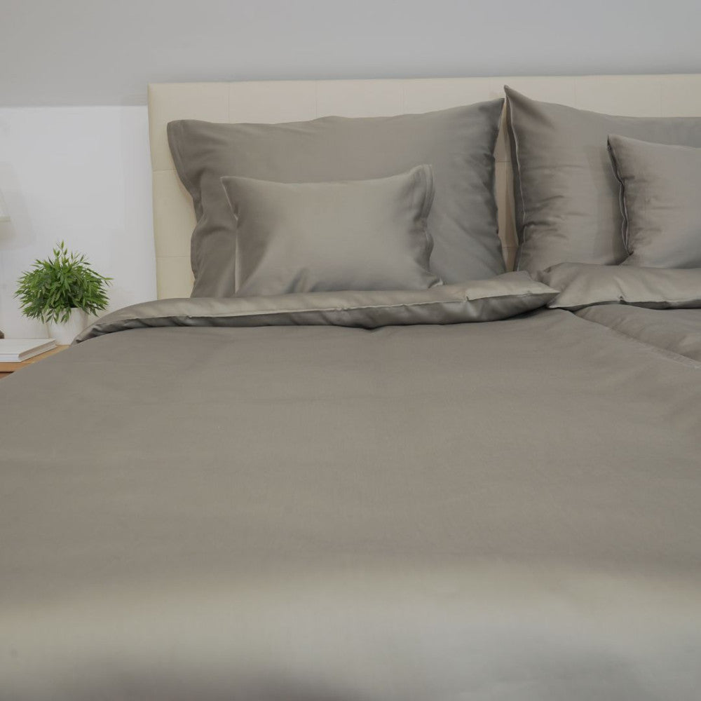 Stahlgraues Satin-Bettwäscheset - 3-teilig - TC 250