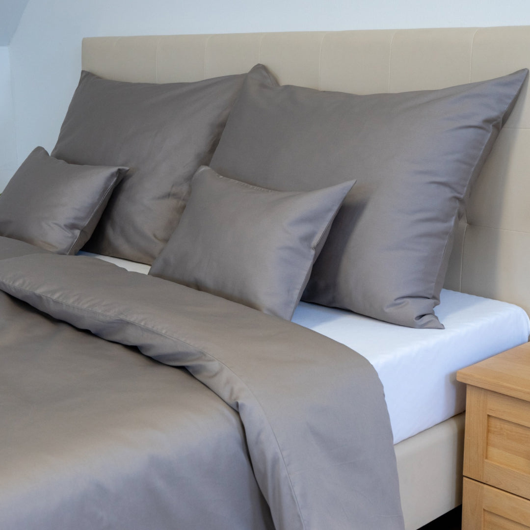 Sandfarbene Satin-Bettwäschegarnitur - TC 300