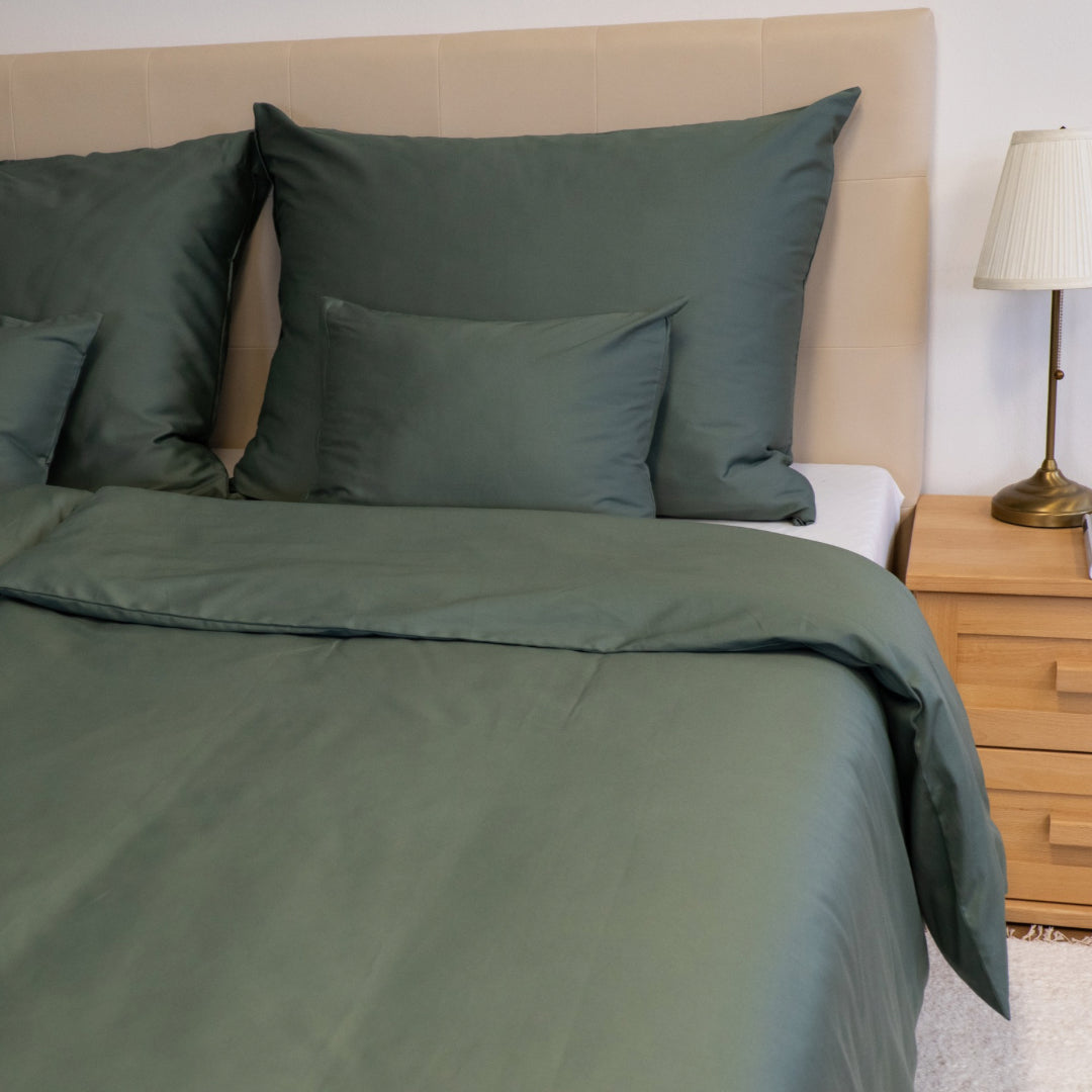 Olivgrünes Uni-Satin-Bettwäscheset - TC 300