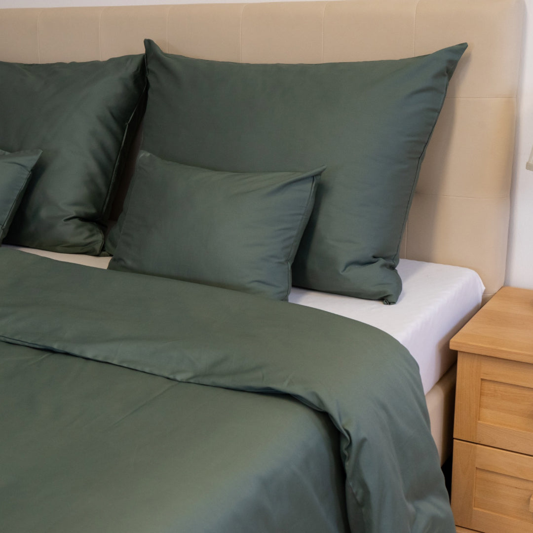 Olivgrünes Uni-Satin-Bettwäscheset - TC 300