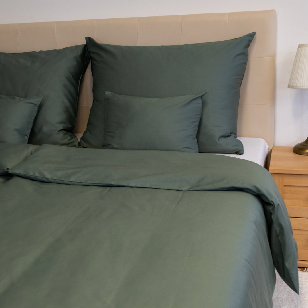 Olivgrünes Uni-Satin-Bettwäscheset - TC 300