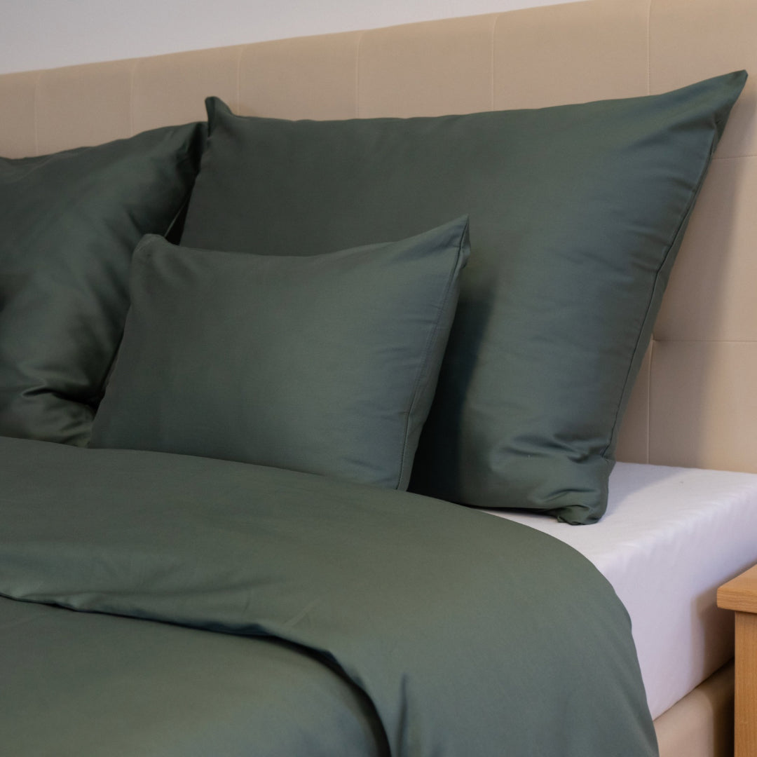 Olivgrünes Uni-Satin-Bettwäscheset - TC 300